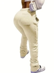 INAWLY Quần thể thao có dây rút in hình hoạt hình cho nữ Túi xéo thể thao & quần thể thao thông thường - Màu be - Xem 2