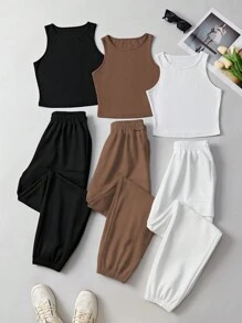 SHEIN Unity Bộ đồ hai mảnh thời trang Hunchun Style Tank Top và quần dài cho nữ - Nhiều màu - Xem 7