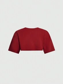ROMWE PUNK Letter Graphic Super Crop Top, School - Burgundy - View 2