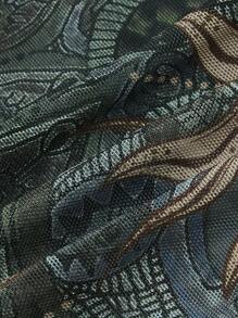 ROMWE PUNK Sun & Moon Print Tie Front Lettuce Trim Mesh Top - Multicolor - View 4