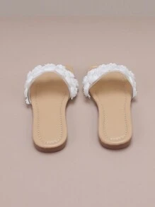 儿童时尚系带白色网眼花朵休闲凉鞋 - 白色 - 查看 2