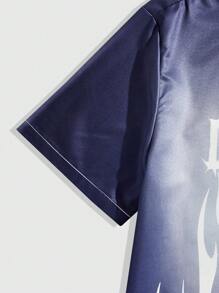 ROMWE MEN Chemise À Manches Courtes Pour Homme Imprimée Lettre De Bloc De Couleur - Multicolore - Voir 4