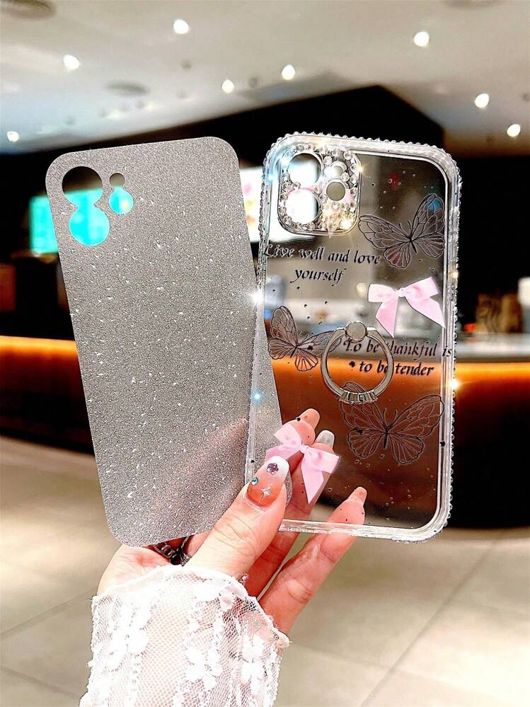 Cover Glitterata Con Farfalle Per IPhone 15 Pro Max, Morbida TPU Nera Antiurto - 2