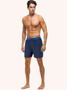 Manfinity KASUA Men's Drawstring Simple Beach Shorts,Hawaiian - Blue - View 4