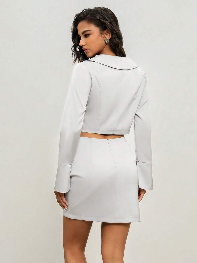 Women's Spring Summer Zip-Up Long Sleeve Top And Skirt Set