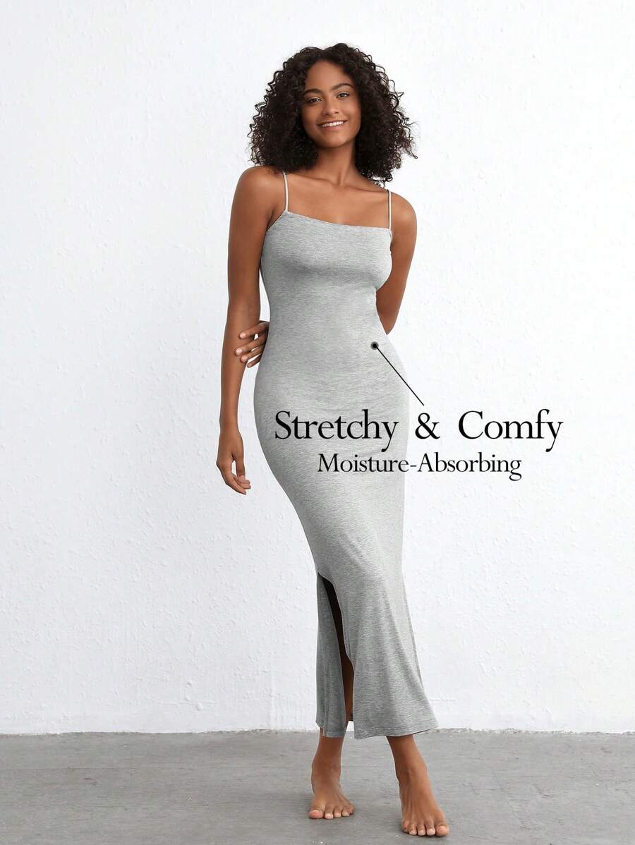 Ocili Đầm Cami Lounge cổ vuông mịn màng & thoải mái dệt trơn bên hông - Melange Grey