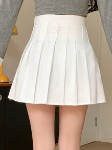 DAZY Women's Spring/Summer Solid Color Pleated Skirt - White - View 5