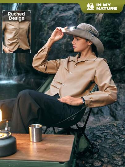 In My Nature Damen Langarm Einreihige Knopf Outdoor Hemd