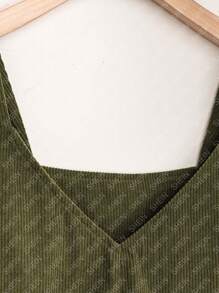 SHEIN LUNE 大尺碼純色v領無袖連衣裙 - 綠色 - 查看 3