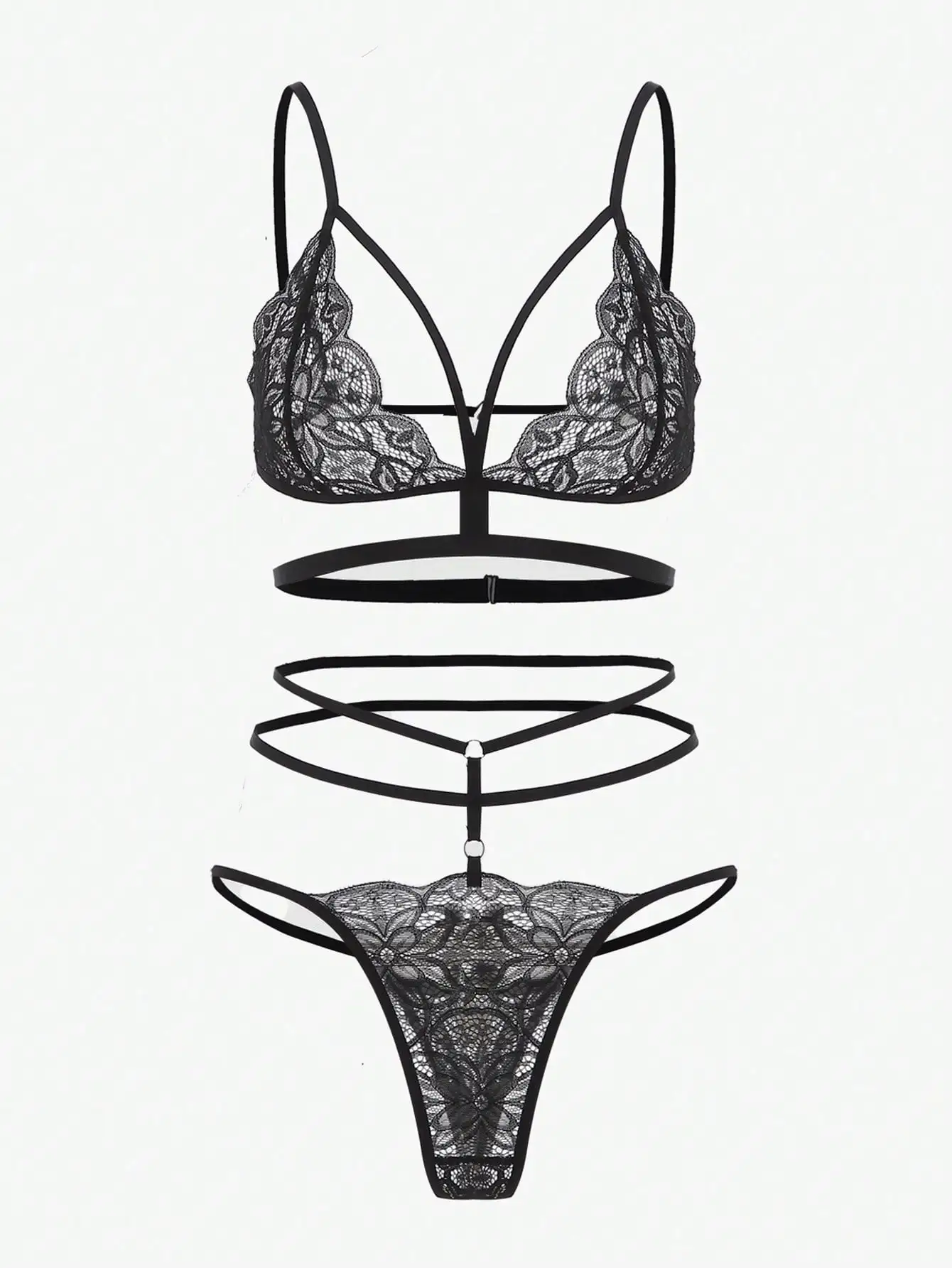 花卉蕾絲背帶內衣套裝