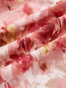 SHEIN MOD Plus size zomerse romantiek tie-dye bloemenprint jurk met pofmouwen, strikknoop en ruches