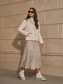 SHE(IN) BRASIL Túi nghiêng Dây rút áo có mũ Áo khoác Phồng - Màu be - Xem 4