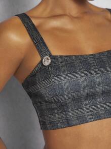 Hauture Tweedelige set met geruite knooptop en splitrok