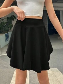 SHEIN Tween Girls' Sporty Street Style Short Asymmetrical Skort Made Of Woven Fabric, Spring And Summer - Black - View 3