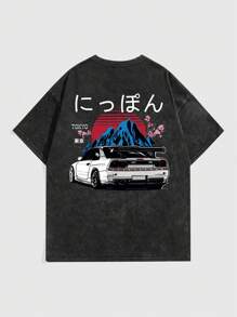 ROMWE MEN Anime Men Car & Letter Printed T-Shirt - Black - View 1
