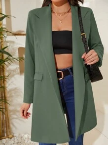 EURMUSE 女式翻領長袖西裝外套 - 軍綠色 - 查看 5