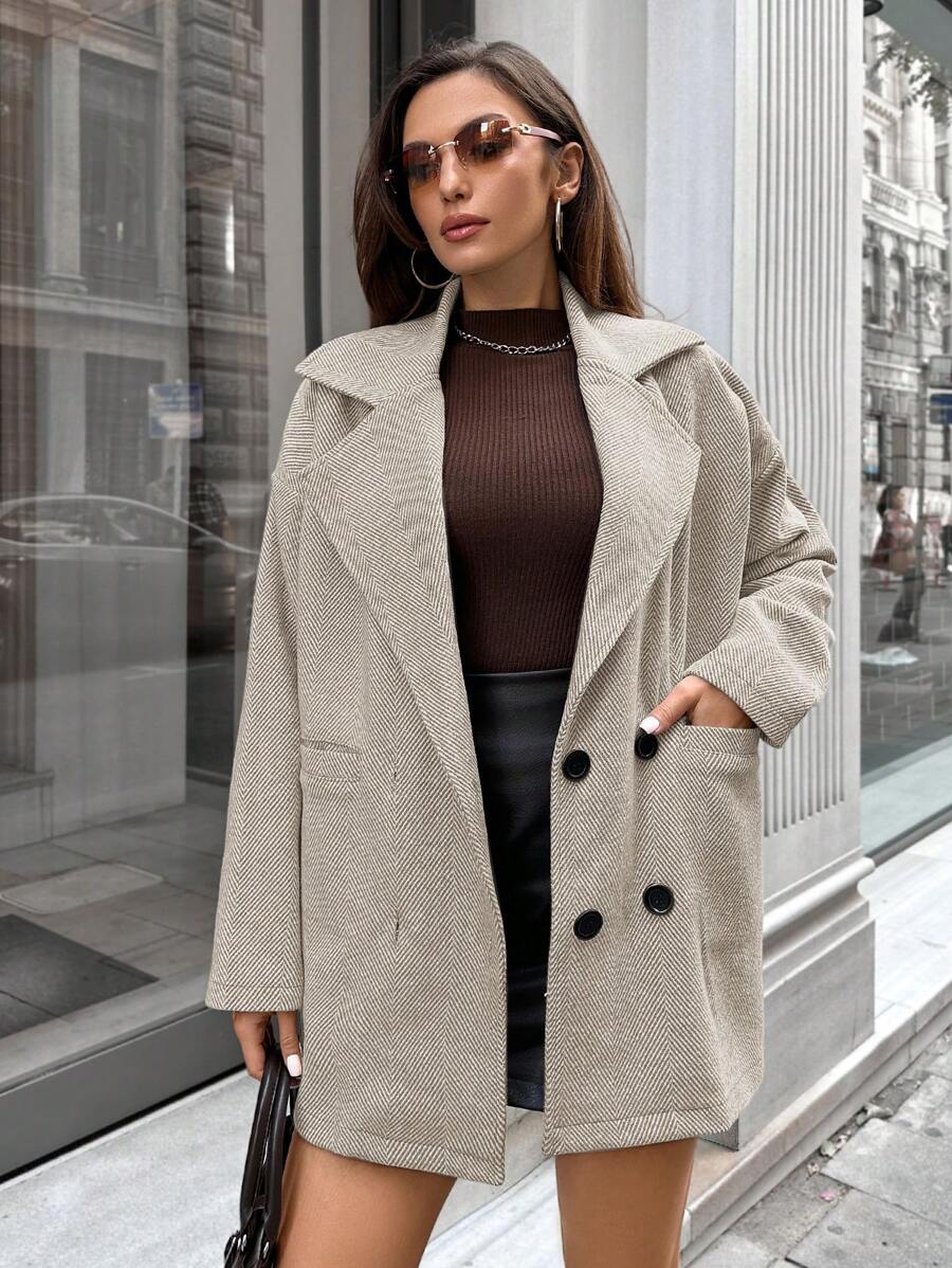 RueChic Women's Striped Notched Lapel Regular Fit Blazer - Beige - View 1