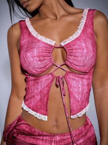 SHEIN BAE 干净的牛仔效果图案高街交叉带女孩派对上衣 - 彩色 - 查看 8