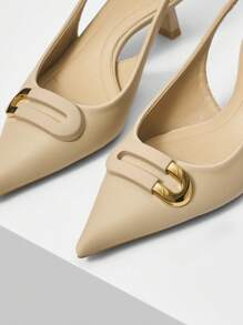 MOTF PREMIUM 女士尖头低跟高跟鞋，适合所有季节日常穿着的度假鞋，夏季促销万圣节圣诞节 - 杏色 - 查看 7