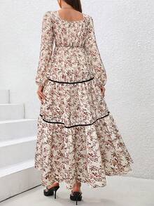 SHEIN Clasi Women's Fashionable Elegant Floral Print Long Sleeve Dress (Random Floral Pattern)