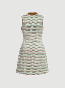 SHEIN MOD 加大碼無袖立領心形印花連衣裙，帶裙擺 - 彩色 - 查看 2