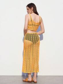 Maija Bộ đồ hai mảnh dệt kim khoét rỗng đơn giản cho nữ đi nghỉ - Màu vàng - Xem 3