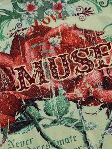 ROMWE PUNK 頹廢搖滾花和標語圖案短款T恤 - 綠色 - 查看 3