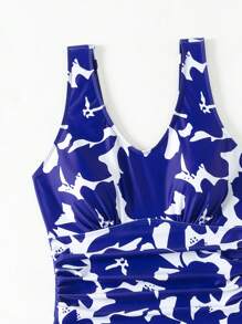 Swim Lushoire Summer Beach V-Neck Dress Swimsuit, Random Print Swim Dressblue Floral Dress