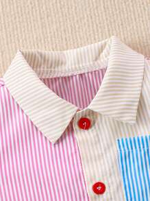 Camisa Listrada De Bloco De Cor Moda Para Meninos Na Época De Verão - Multicolorido - Visão 3