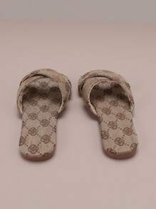 Kids' Fashionable Canvas Floral Strap Outdoor Slippers - Khaki - View 2