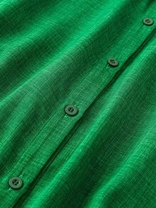 SHEIN LUNE CURVE Plus Size Women's Solid Color Short Sleeve Shirt Dress, Women Outfit - Green - View 5