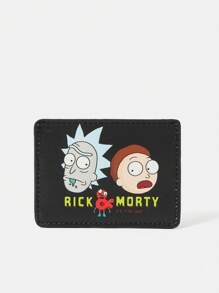 Rick and Morty X SHEIN Cartoon And Letter Print Mini Card Holder Wallet - Black - View 6