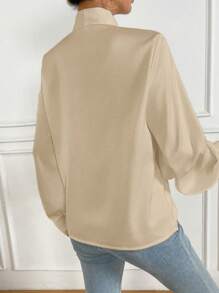 Chiquease 女士春夏裝優雅長袖綁領襯衫 - 杏色 - 查看 2