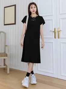 Dazy Designer Ladies' Summer Short Sleeve Round Neck Dress With Letter Print Sundress,Casual Women Dresses