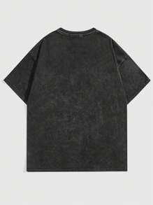 ROMWE MEN Street Life 男士標語圖案t恤 - 黑色 - 查看 2