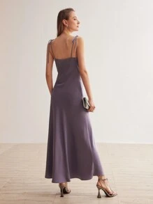 MOTF PREMIUM SATIN BOWKNOT SHOULDER STRAPS SLIP DRESS - Purple - View 8