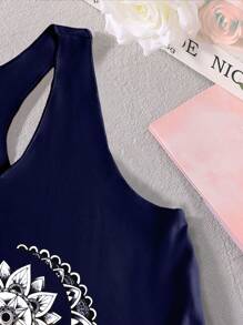 INAWLY Women's Floral Print Tank Top Graphic Tees Women Tops - Navy Blue - View 5