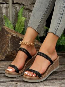 大码女式编织厚底防水舒适凉鞋