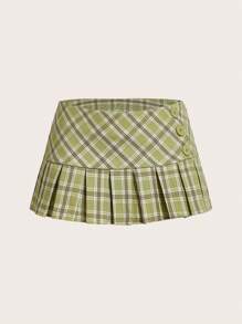 SHEIN ICON 格紋百褶迷你裙 - 彩色 - 查看 6