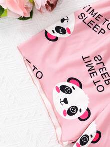 Áo ba lỗ và quần short in chữ hình gấu trúc đáng yêu cho cô gái tuổi teen Mặc nhà 2 cái/bộ cho mùa hè - Hồng - Xem 4