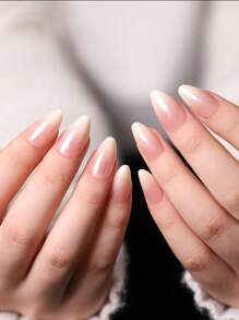 24片短款杏仁形奶白色渐变假指甲，按压式指甲，附赠1个指甲锉和1个果冻凝胶贴纸美甲用品 - 彩色 - 查看 4