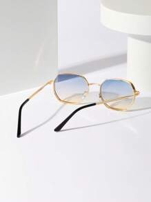 015068863-0009-SX2358 1 buc ochelari de soare cu textură metalică pentru bărbați, vară, ochelari poligonali geometrici decorativi pentru exterior și interior, la modă, pentru femei, negru/auriu/argintiu/maro, nuanțe elegante potrivite pentru toate anotimpurile, ramă groasă cu orificii de ventilație (livrare aleatorie a husei de ochelari din PU sau a cutiei de hârtie)