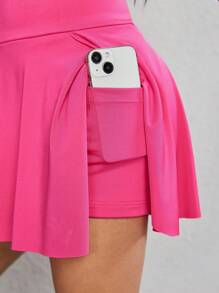 SHEIN Tween Mädchen Sportkleidung Set, Bestehend Aus Einfarbigem Westen Und Rock Mit U-förmigem Ausschnitt, Kreuzt Am Taillenbereich (mit Enganliegender Shorts, Um Das Herausblitzen Zu Verhindern)