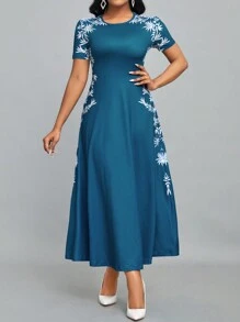 SHEIN Lady 女式波西米亞植物印花拼布連身裙 - 彩色 - 查看 6