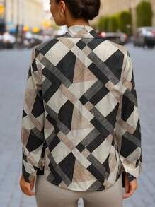 女士春夏季几何印花长袖休闲衬衫，长袖上衣 - 彩色 - 查看 2