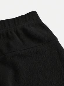 SHEIN Girlism 少女可愛休閒高腰純色經典長A字裙，適用於學校和日常穿著 - 黑色 - 查看 3