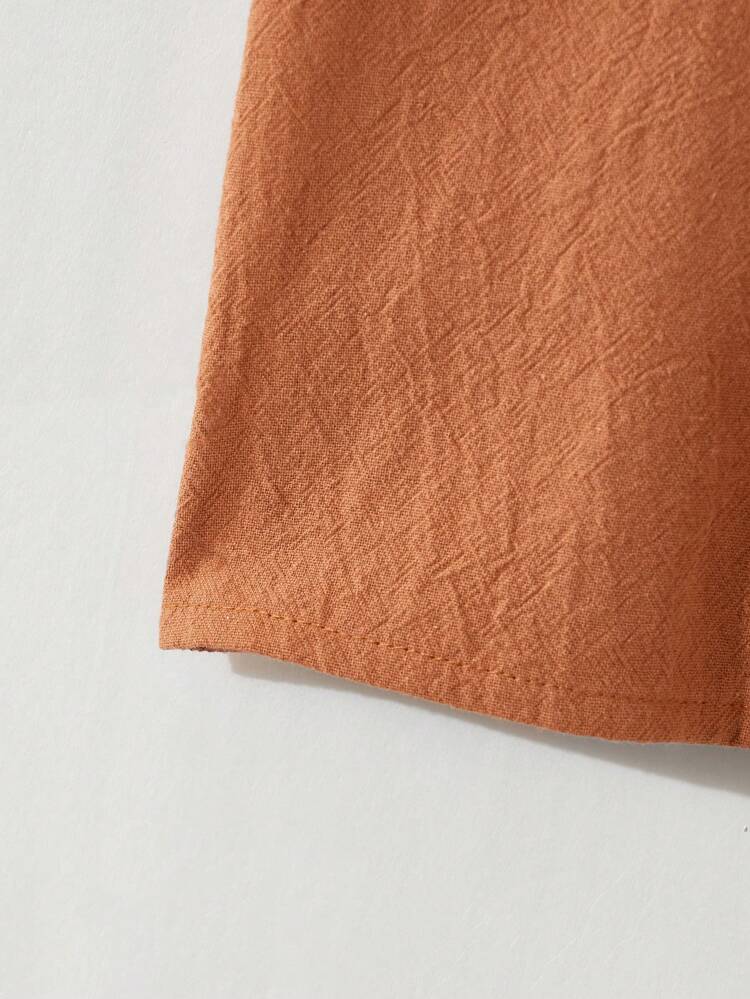 Young Girl Woven Short Sleeve Solid Color Casual Shirt
