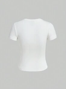 ROMWE PUNK 花卉和字母圖案短款T恤 - 白色 - 查看 2