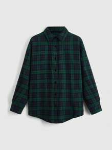 ROMWE PUNK Kpop Grunge Tartan And Skull Print Drop Shoulder Shirt,Long Sleeve Tops - Multicolor - View 2