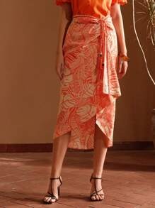 MOTF PREMIUM 熱帶印花不對稱下擺披風裙 - 彩色 - 查看 5